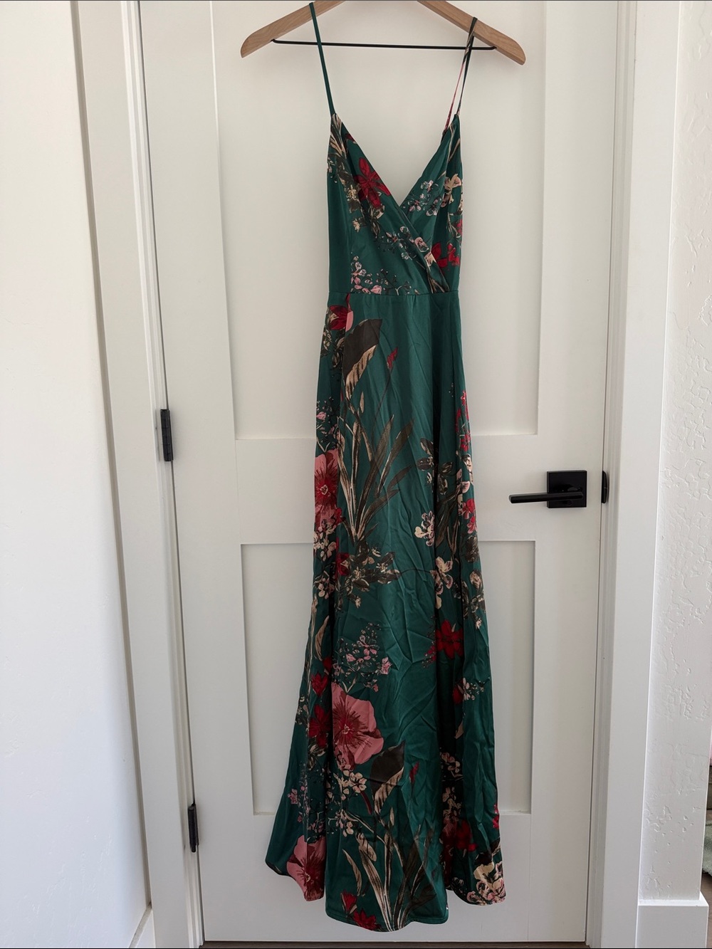 Lulu's Teal Green Floral Maxi Dress with Red & Pink Blooms